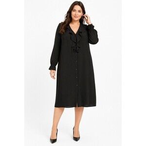 Hobbs London Maise Dress Black Ruffle Front Long Sleeve US 14 UK 18 Classic